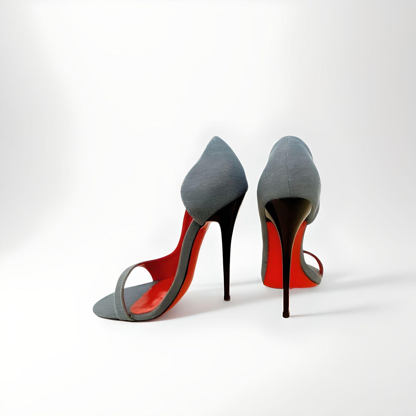 D'Orsay denim round peep toe stiletto pumps