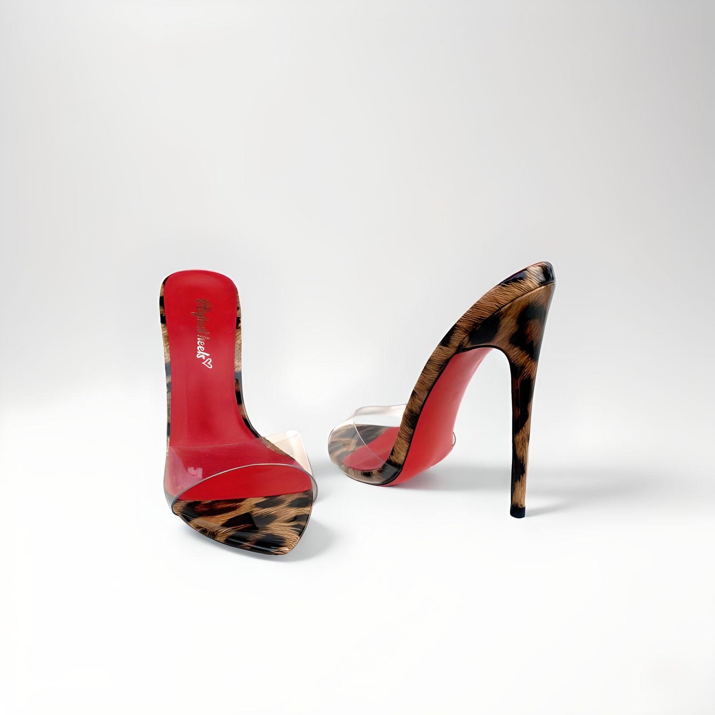 Clear high heel leopard print stiletto mules