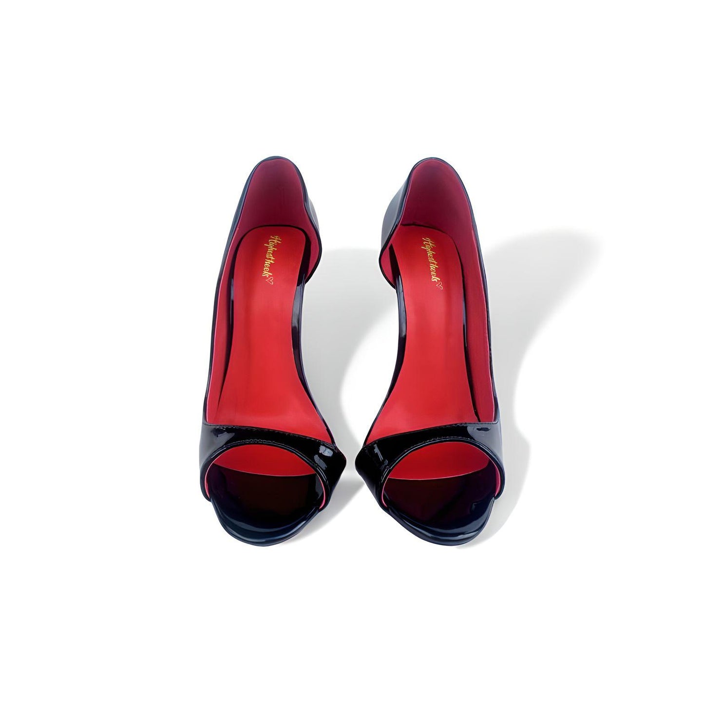 D'Orsay black patent round peep toe stiletto pumps