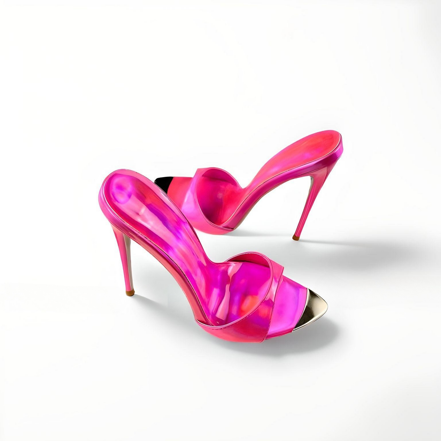 High heel patent pearl pink stiletto mules