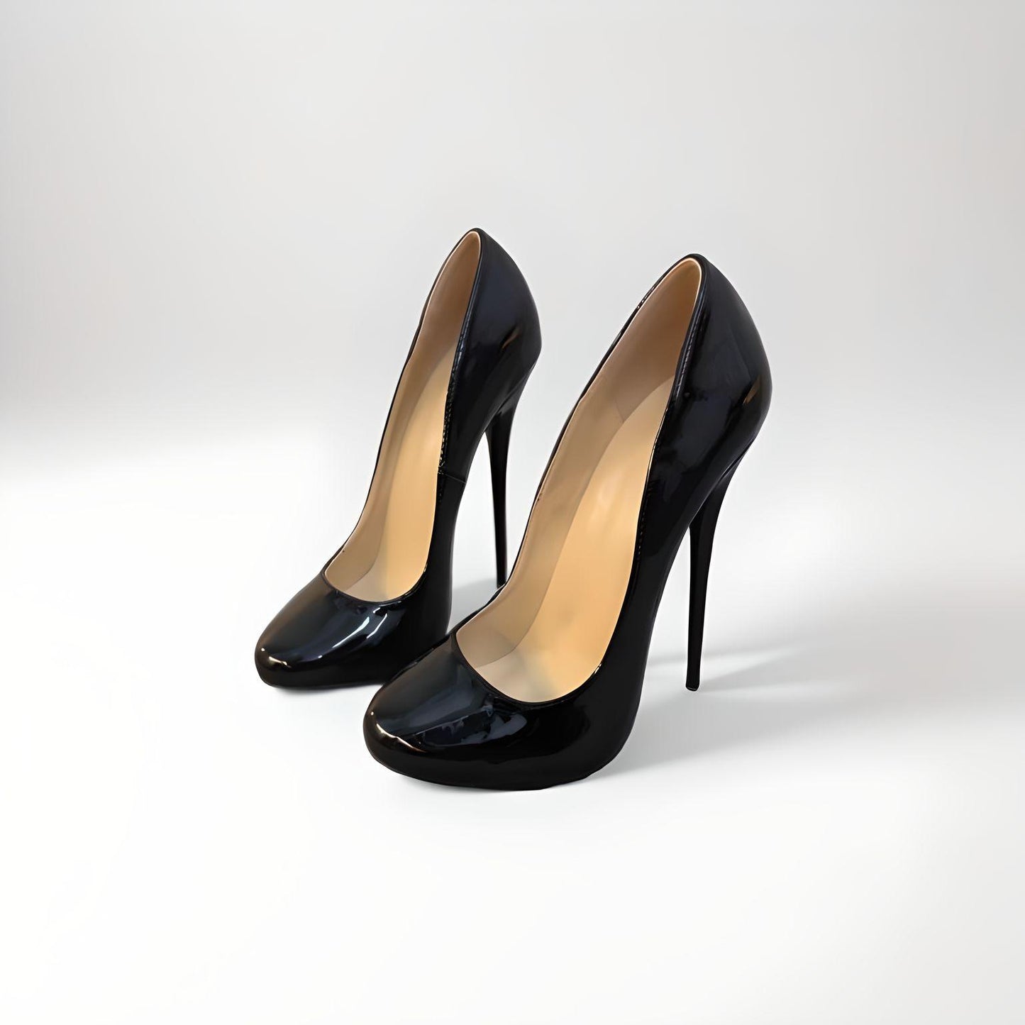 Patent round toe stiletto pointed pumps 16cm 6"