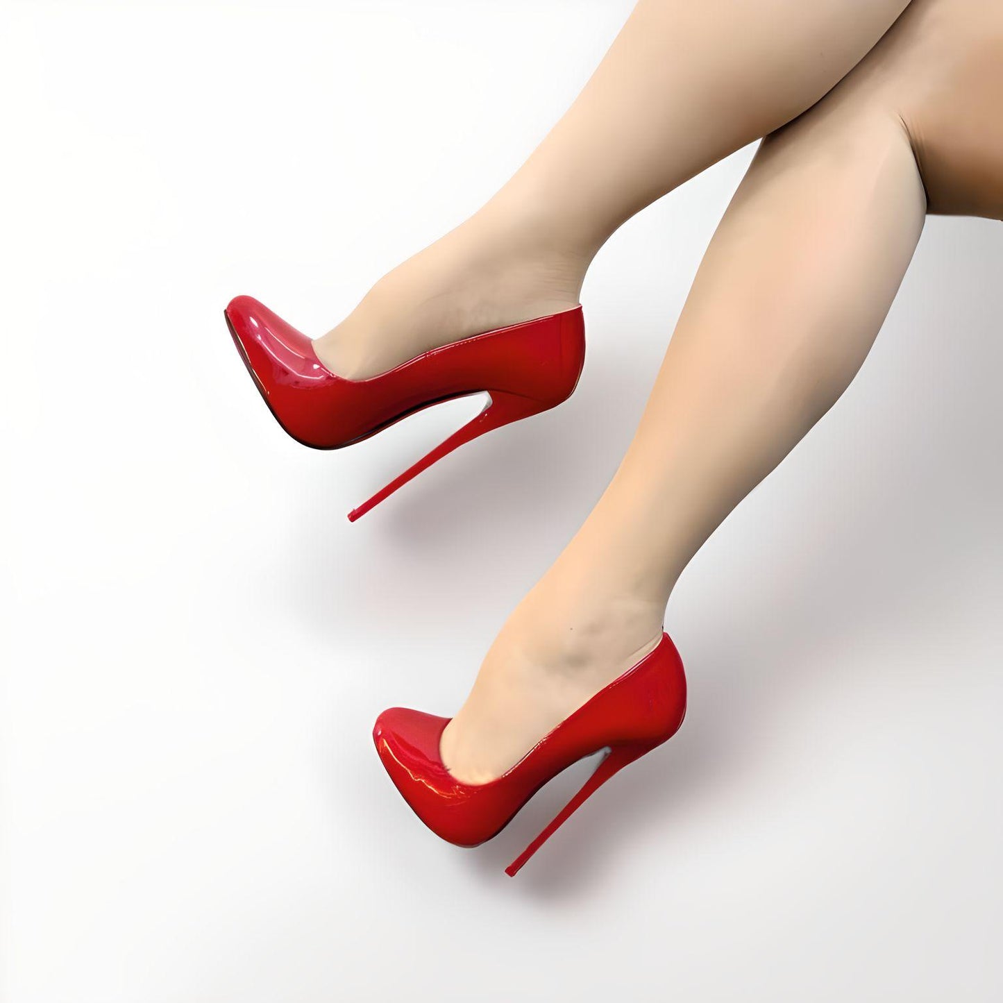 Patent round toe stiletto pointed pumps 16cm 6"