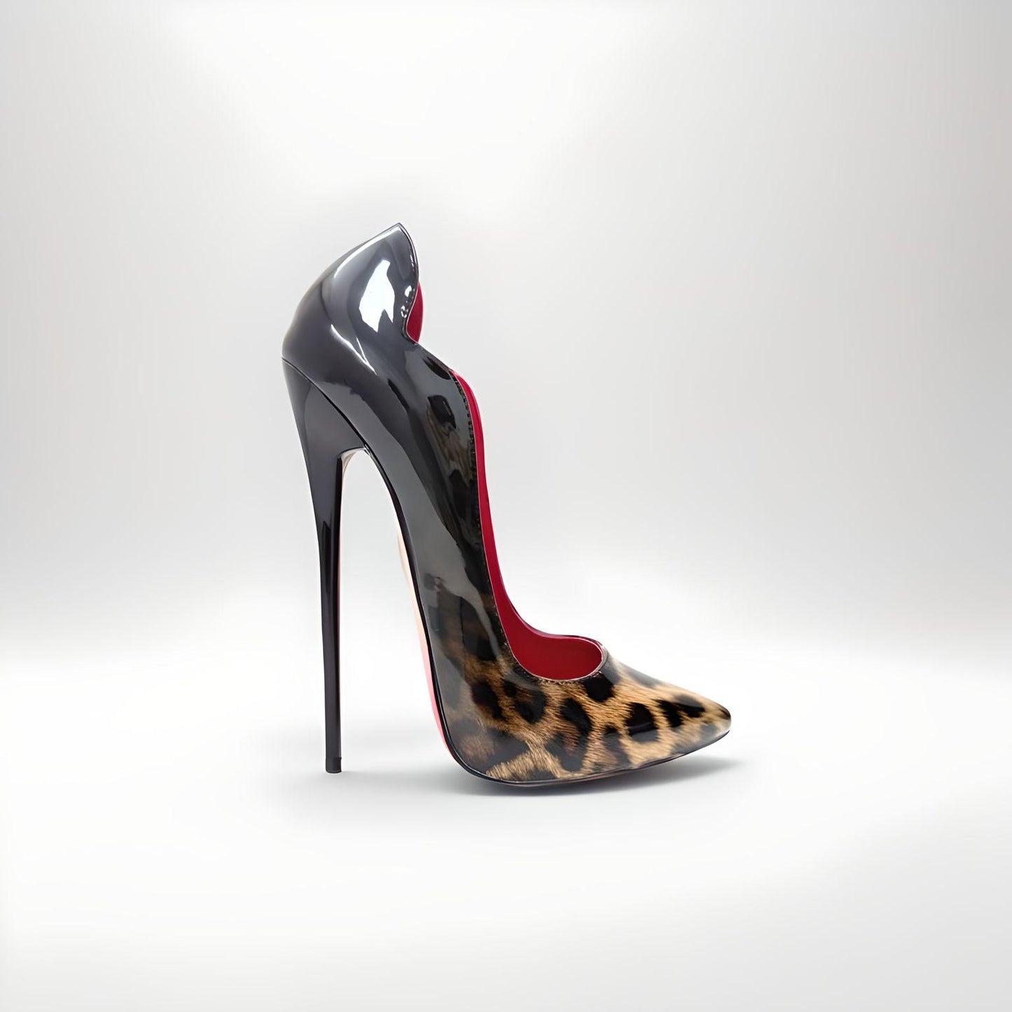 Patent two-tone stiletto pointed pumps 16cm 6"