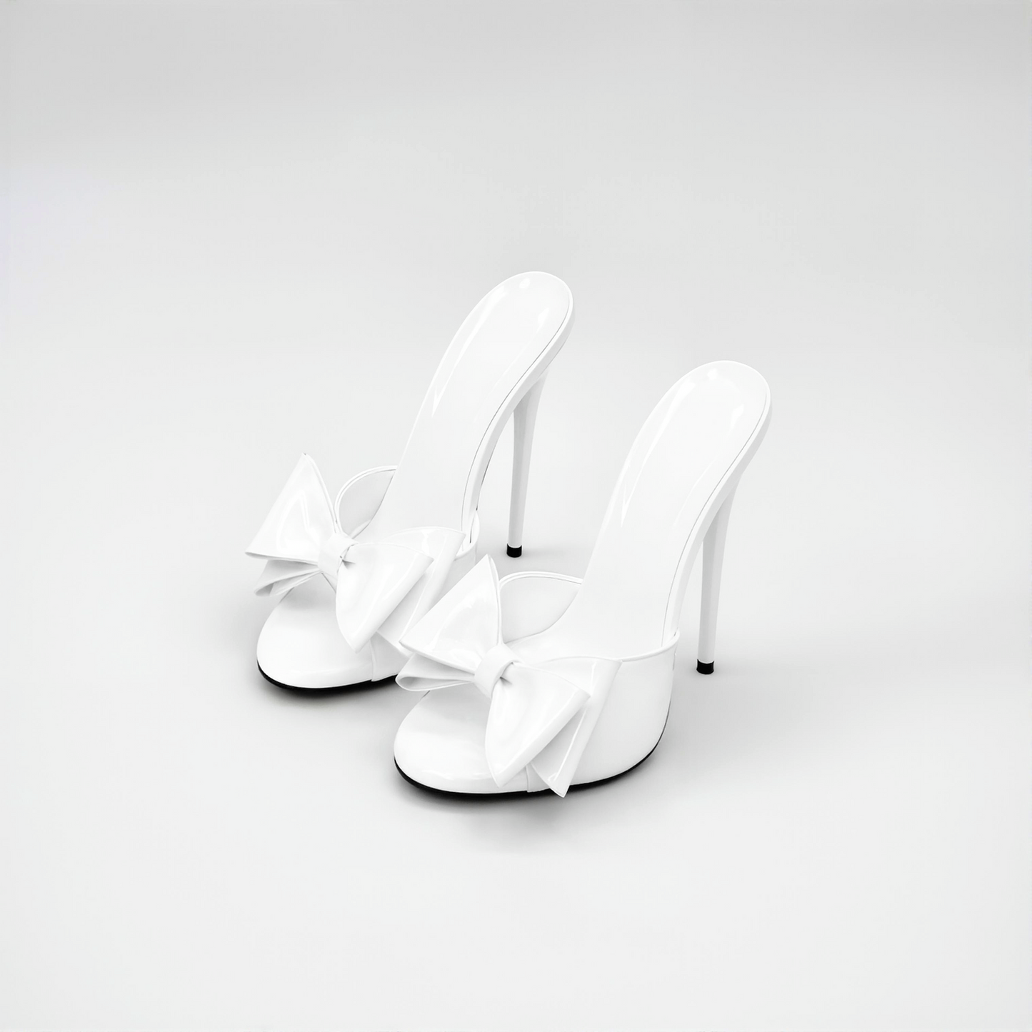 Bow detail patent high heel stiletto mules