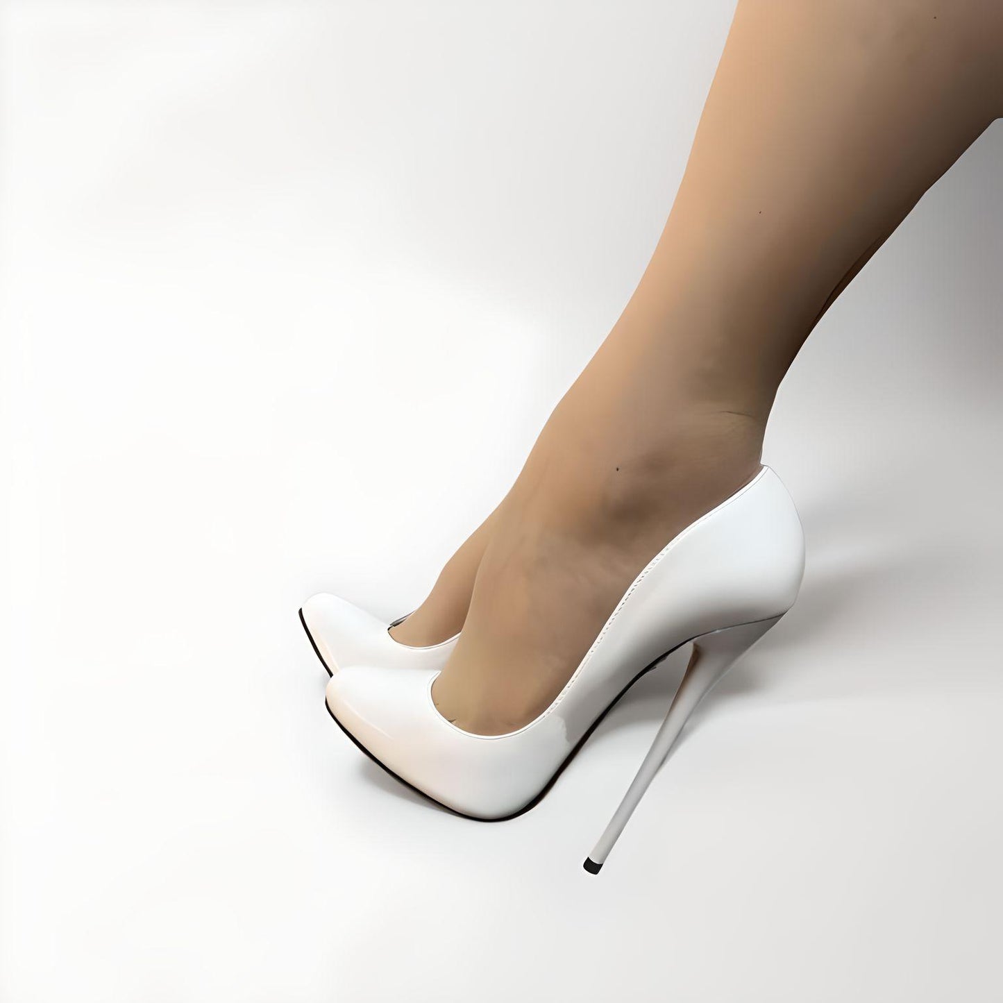 Patent round toe stiletto pointed pumps 16cm 6"