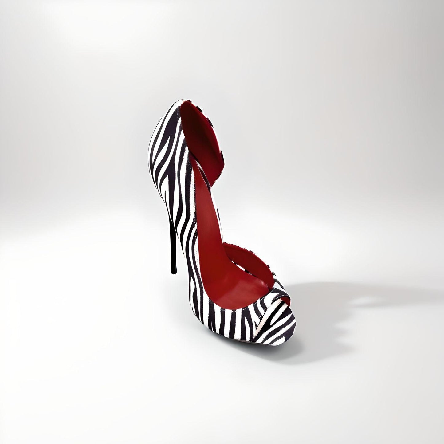 D'Orsay zebra print peep toe stiletto pumps