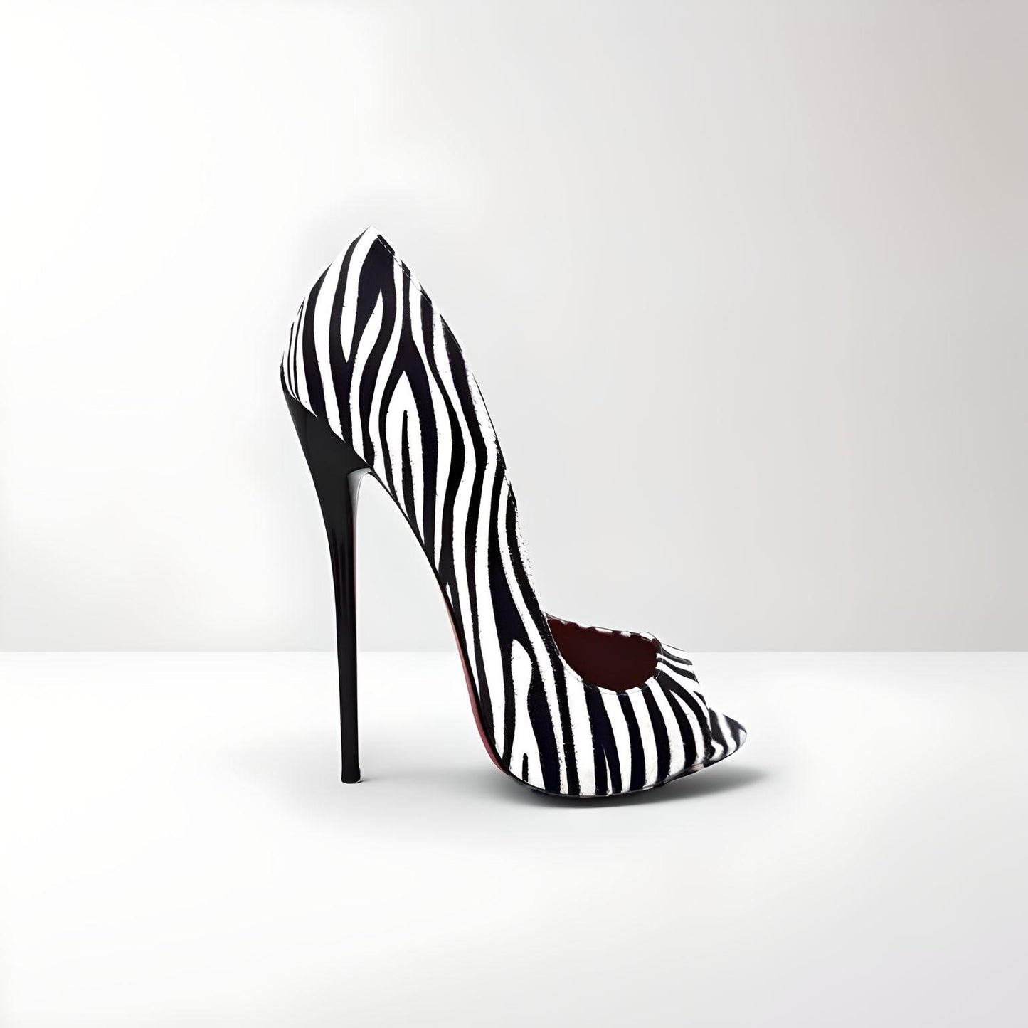 D'Orsay zebra print peep toe stiletto pumps