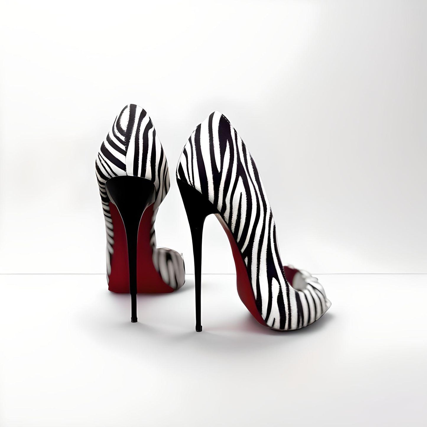 D'Orsay zebra print peep toe stiletto pumps