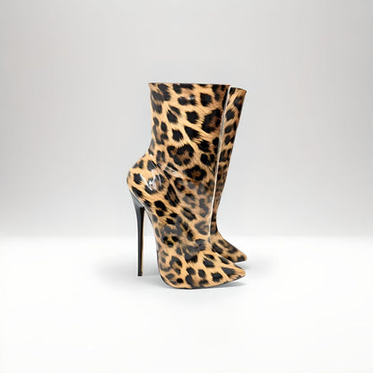 Ultra high heel stiletto leopard print ankle boots 16cm 6"