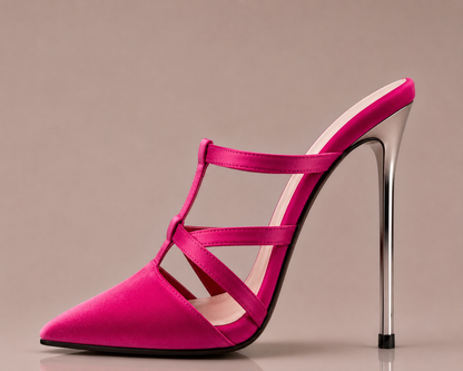 Mules à lanières et bout rond stylet 18cm