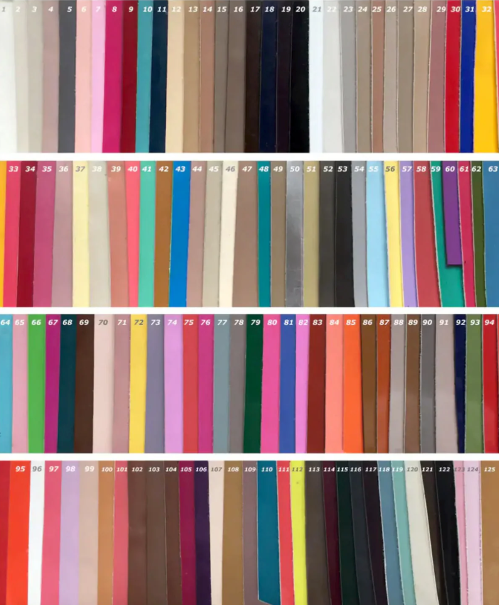 Color swatch chart with various fabric colors arranged in a grid.
