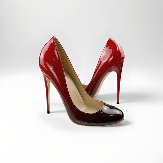 Round toe patent stiletto pumps