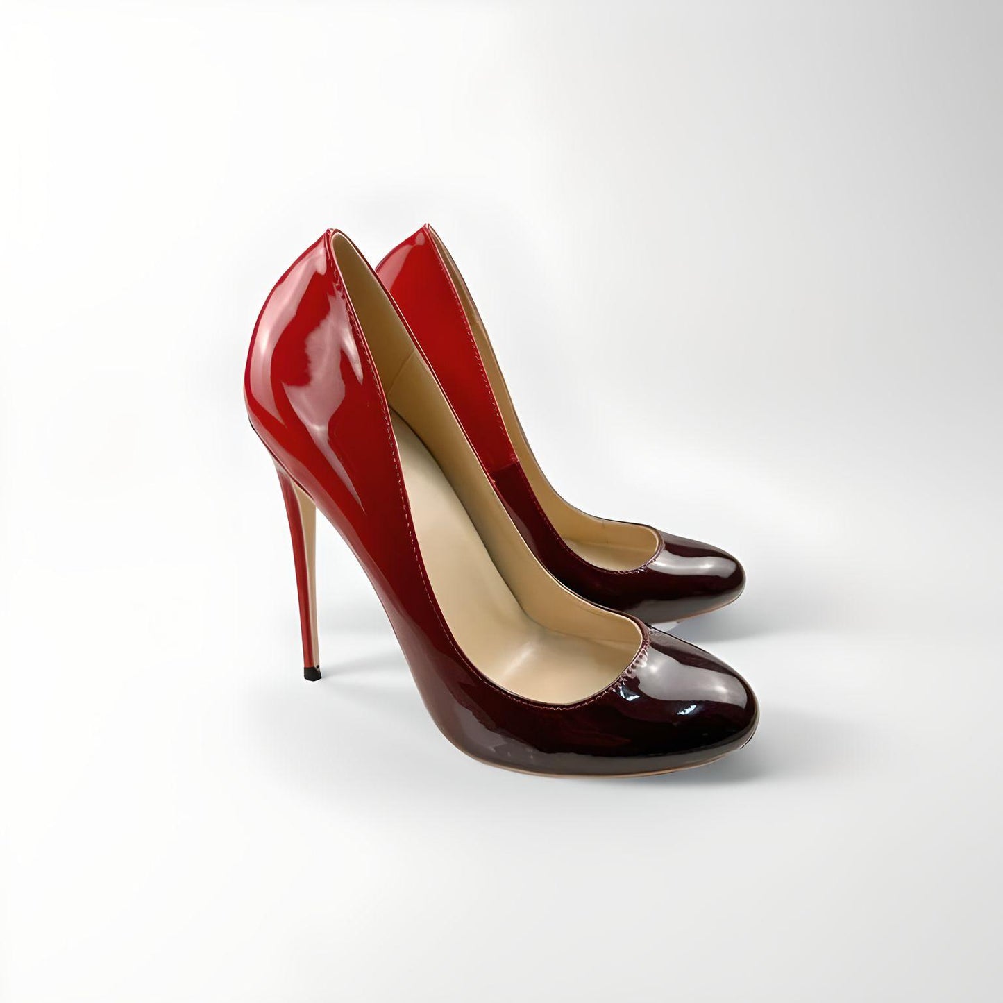 Round toe patent stiletto pumps