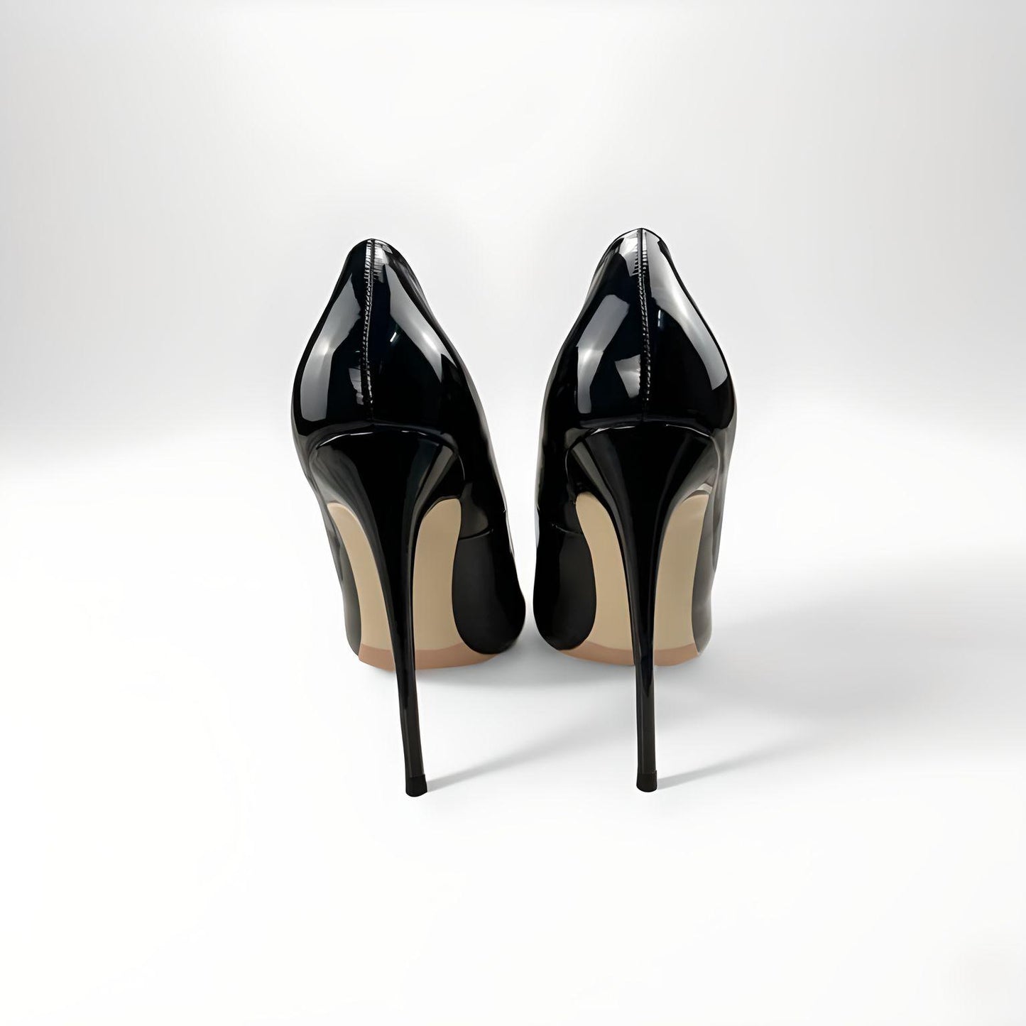 Round toe patent stiletto pumps