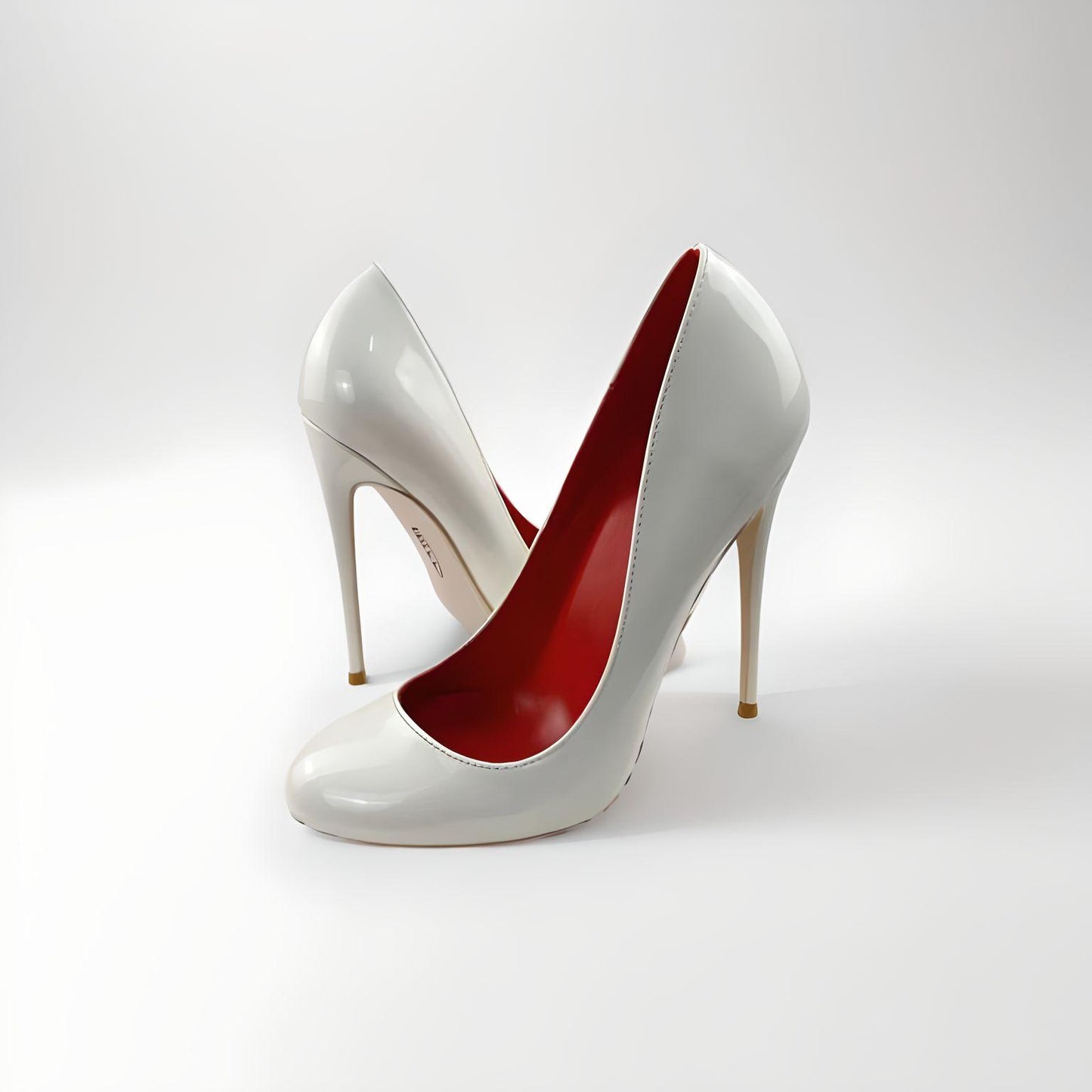 Round toe patent stiletto pumps