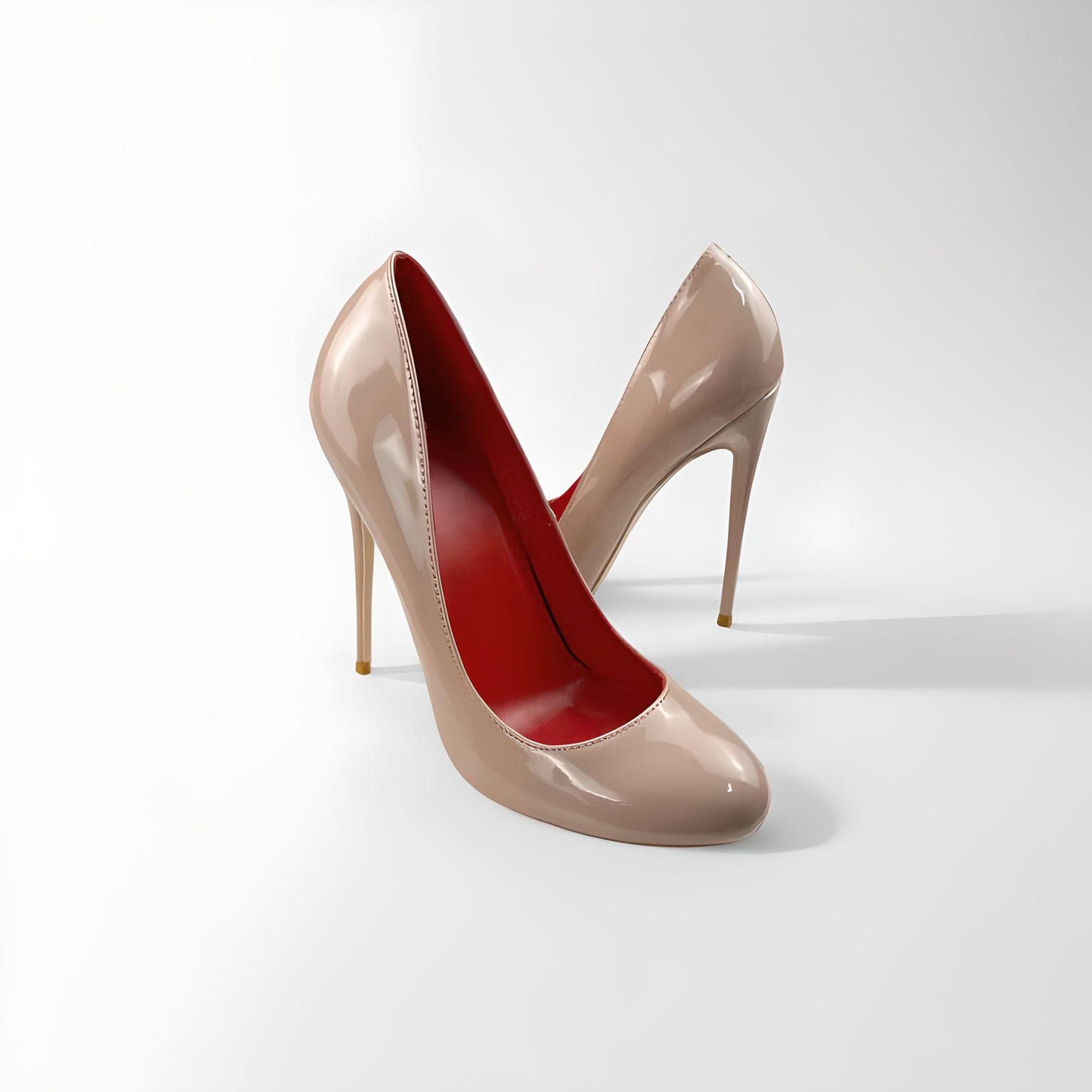 Round toe patent stiletto pumps