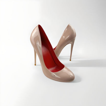 Round toe patent stiletto pumps