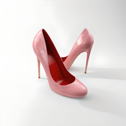 Round toe patent stiletto pumps