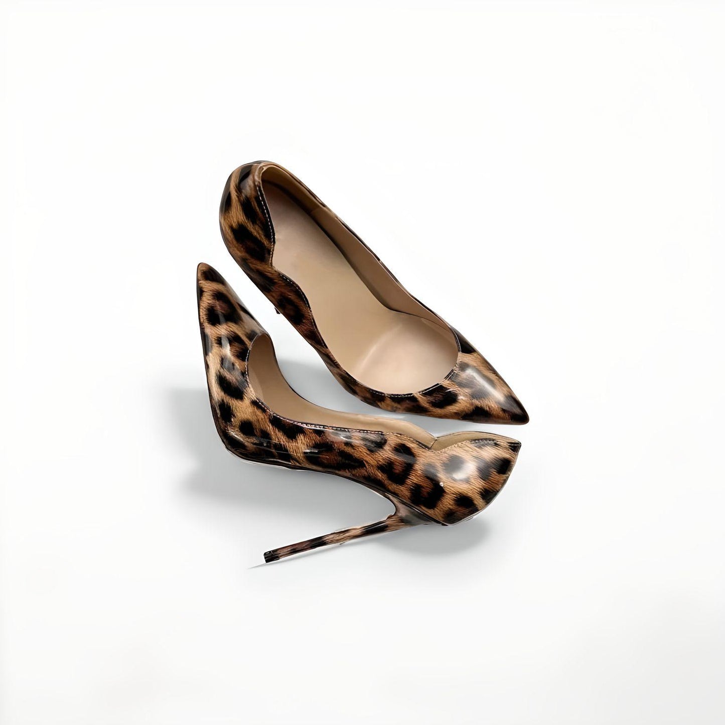 Animal print patent stiletto pumps