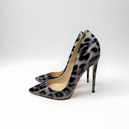 Patent leopard skin print stiletto pumps