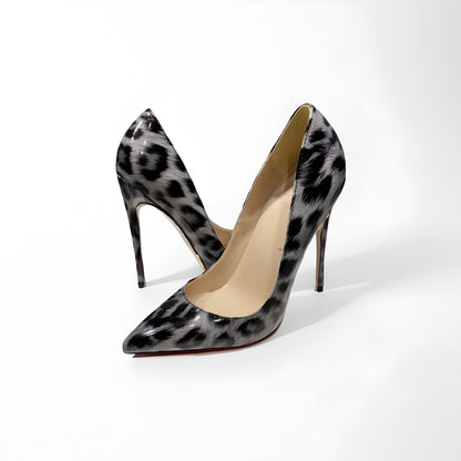 Patent leopard skin print stiletto pumps