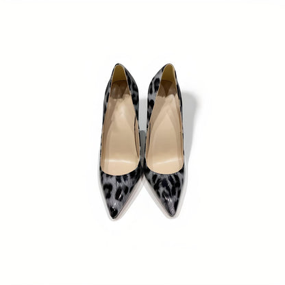 Patent leopard skin print stiletto pumps