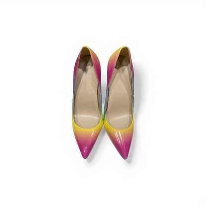 Rainbow patent stiletto pumps