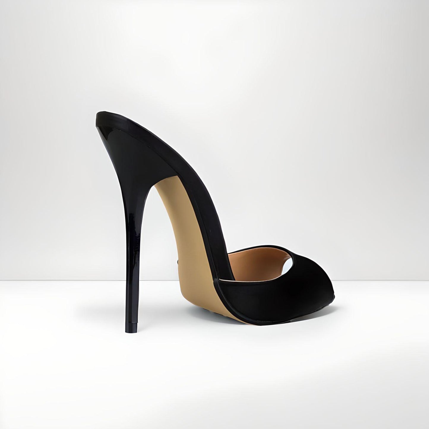 Black stiletto peep toe mules 13cm 5" heel