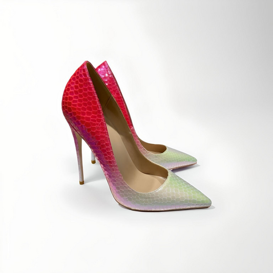 Pink gradient snakeskin effect stiletto pumps