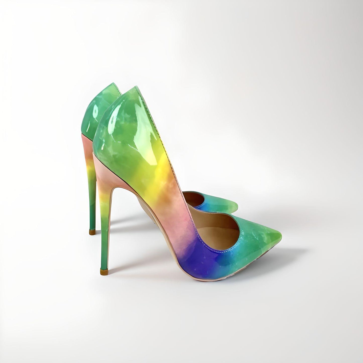 Rainbow patent stiletto pumps