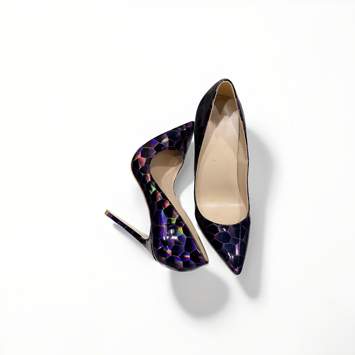 Purple hologram stiletto pumps