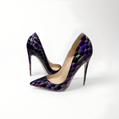 Purple hologram stiletto pumps