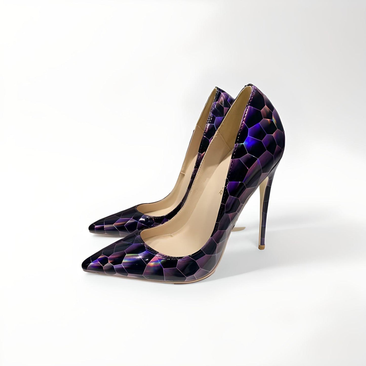 Purple hologram stiletto pumps