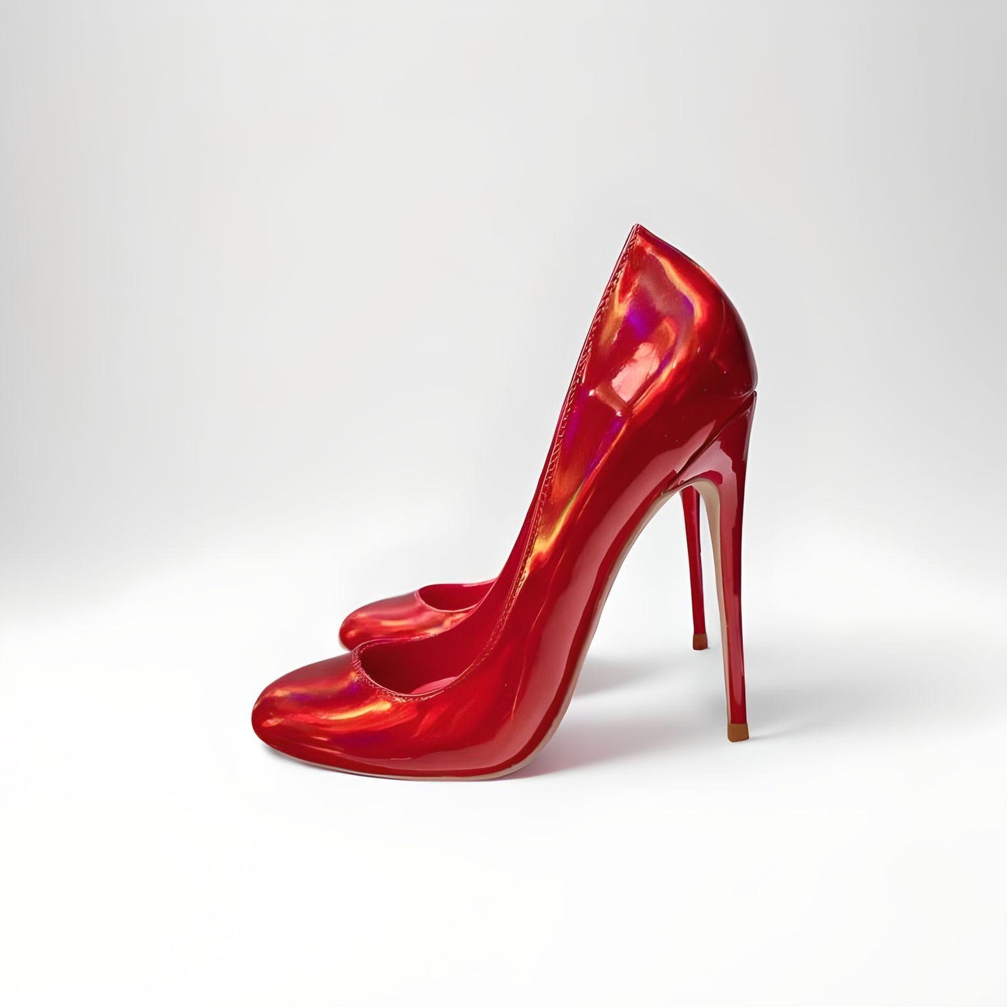 Round toe pearlescent red stiletto pumps