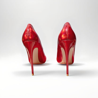 Round toe pearlescent red stiletto pumps