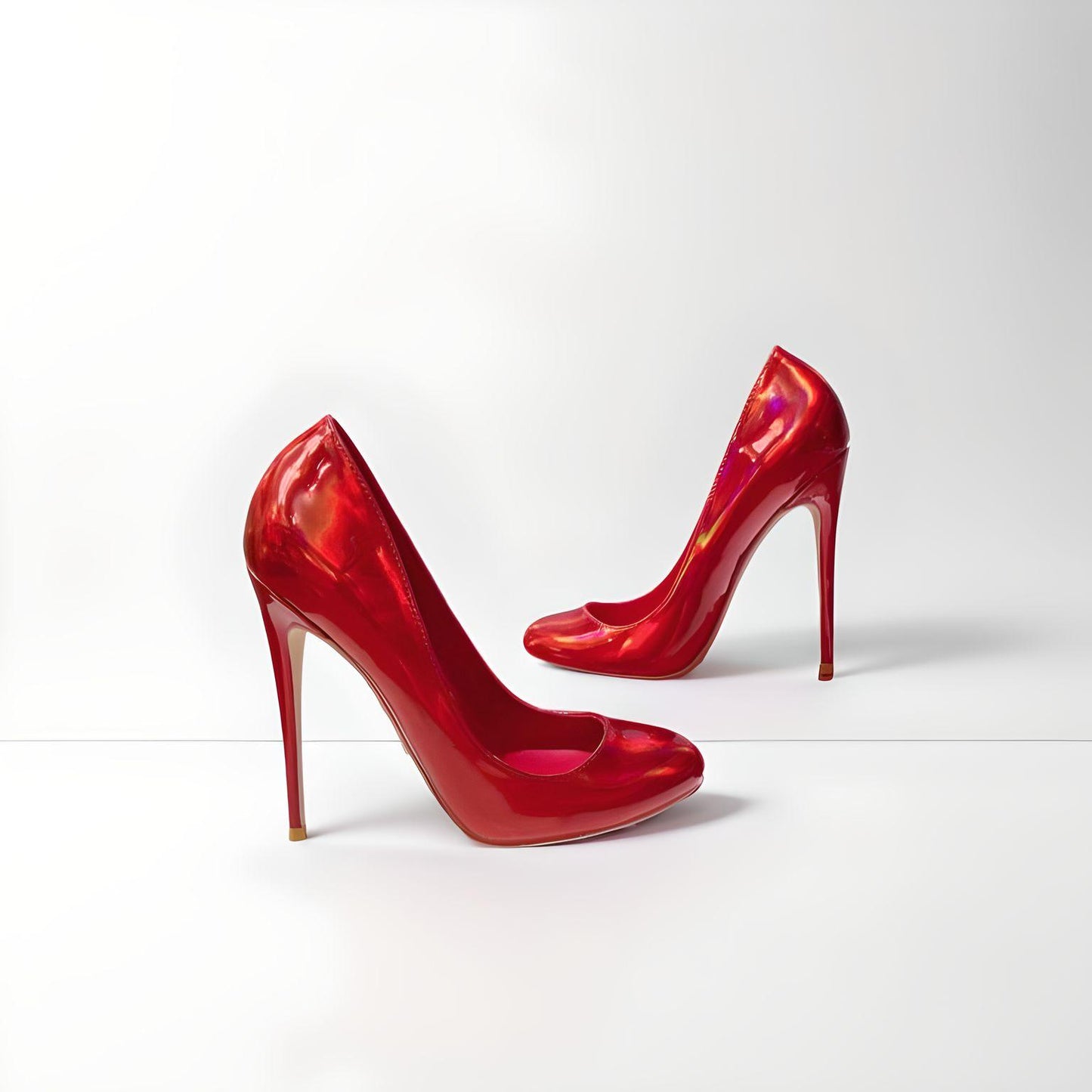 Round toe pearlescent red stiletto pumps