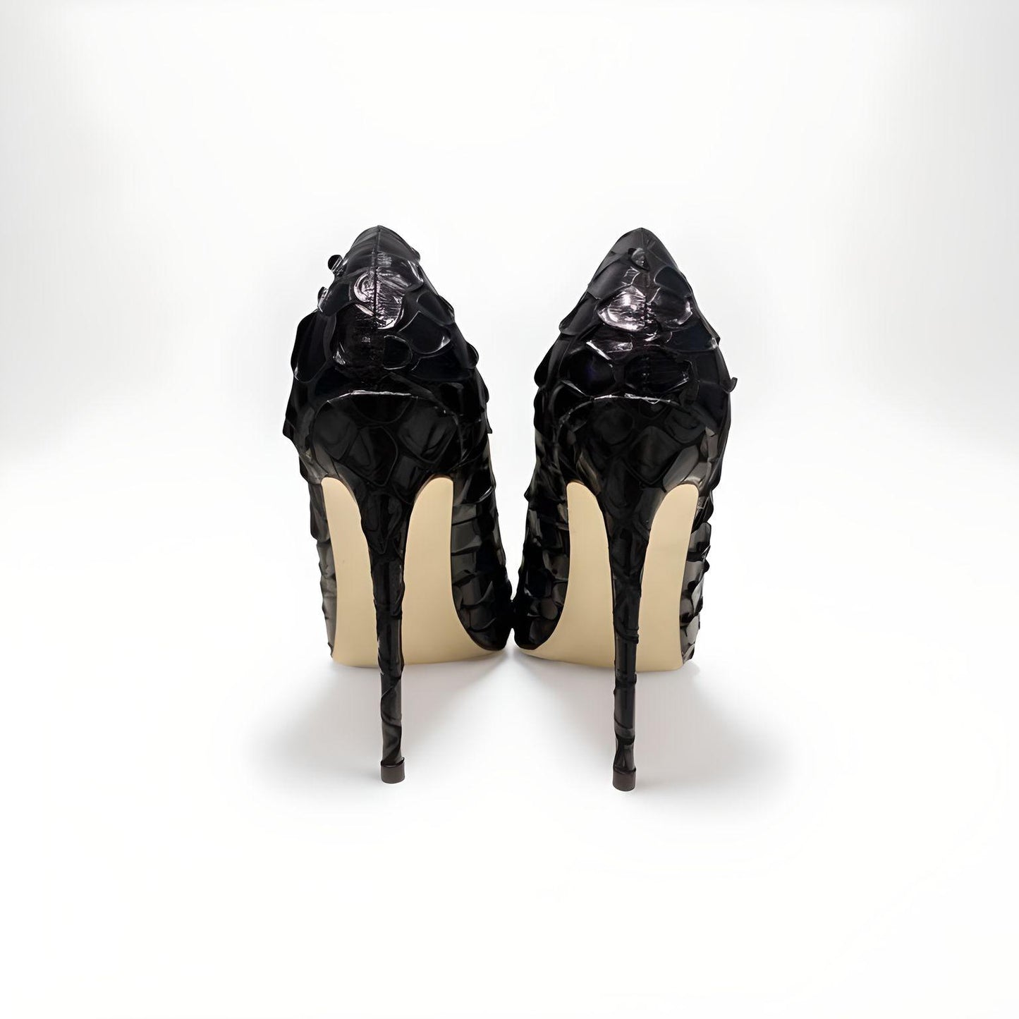 Black mock croc stiletto pumps