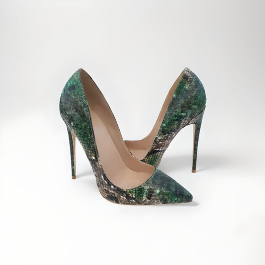 Green snakeskin effect stiletto pumps