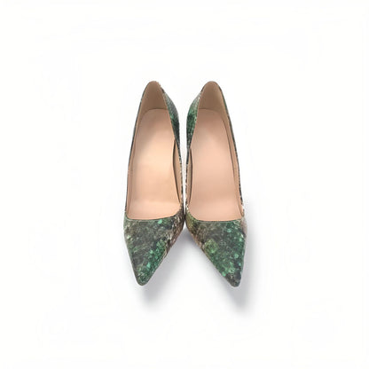 Green snakeskin effect stiletto pumps