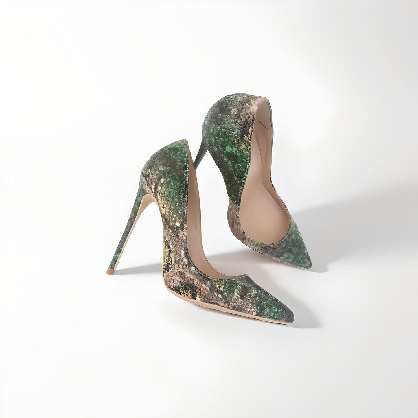 Green snakeskin effect stiletto pumps