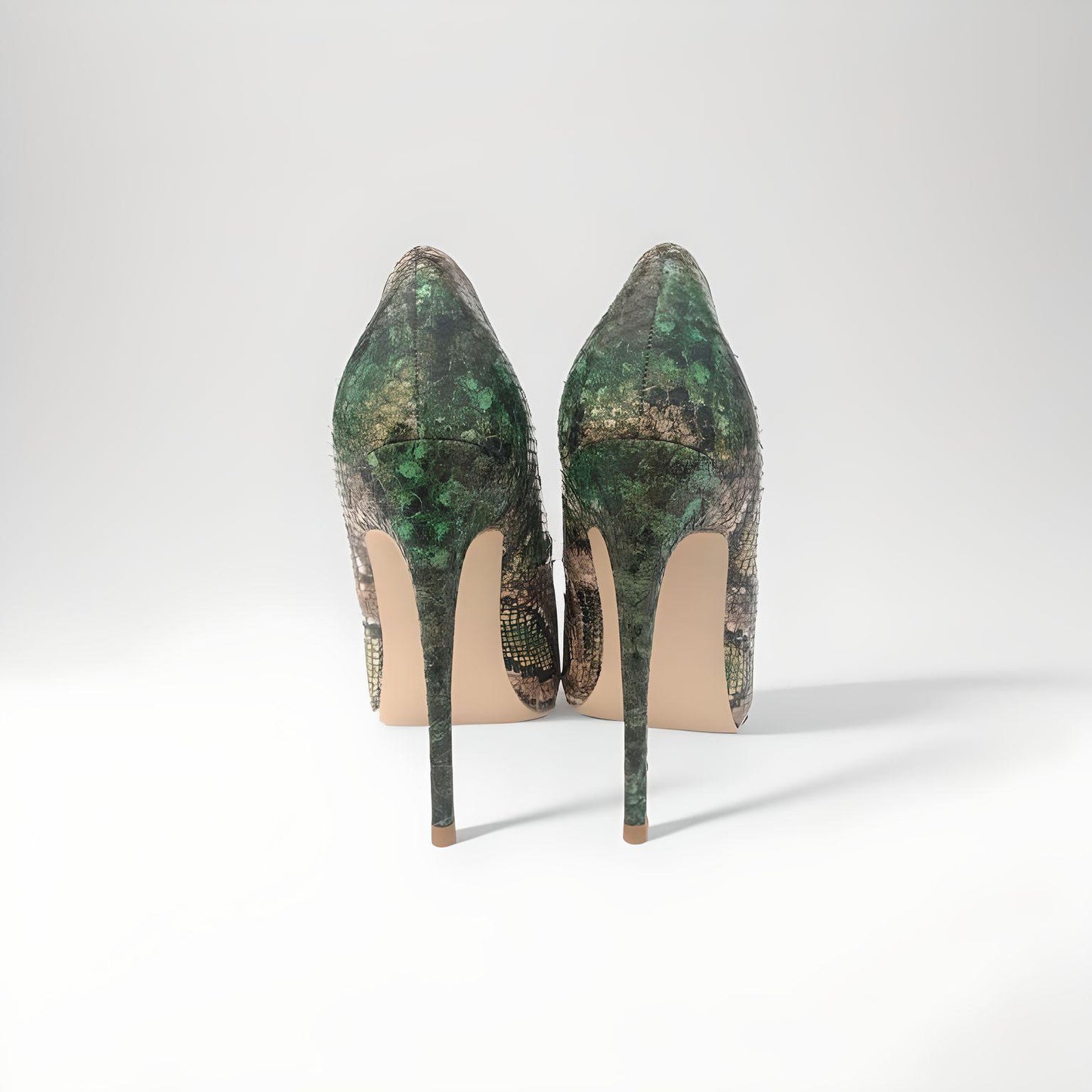 Green snakeskin effect stiletto pumps