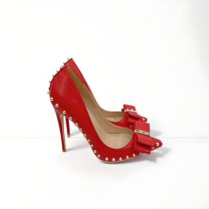 Rivet spike stiletto pumps with bow