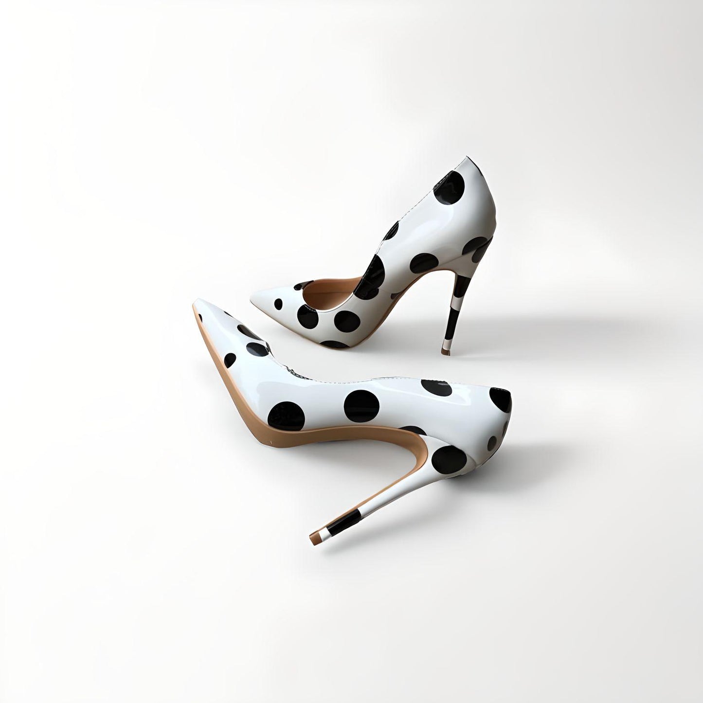 Polka dot patent stiletto pumps