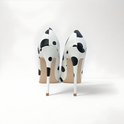 Polka dot patent stiletto pumps