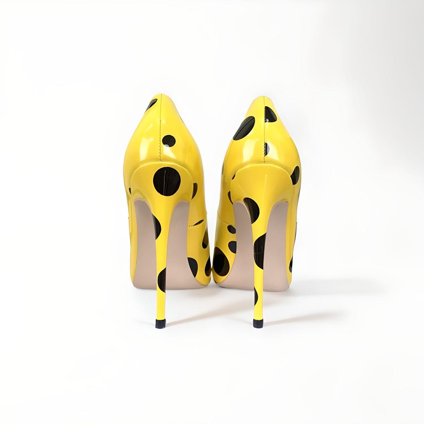 Polka dot patent stiletto pumps