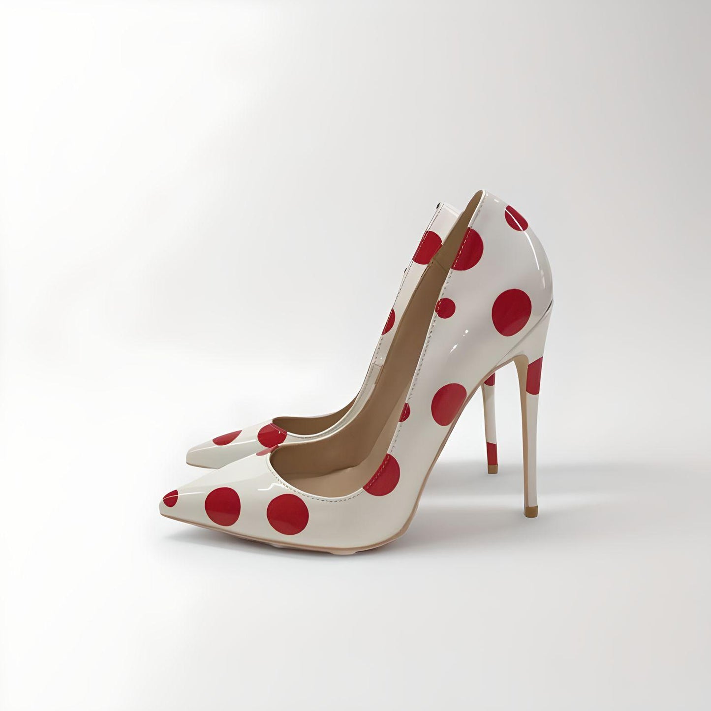 Polka dot patent stiletto pumps