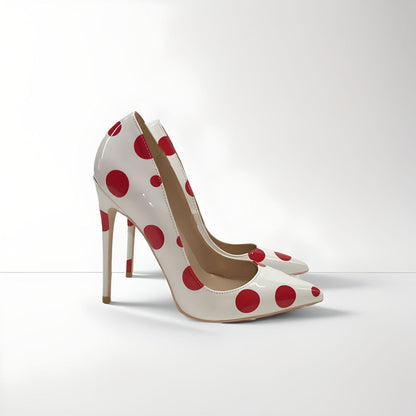 Polka dot patent stiletto pumps