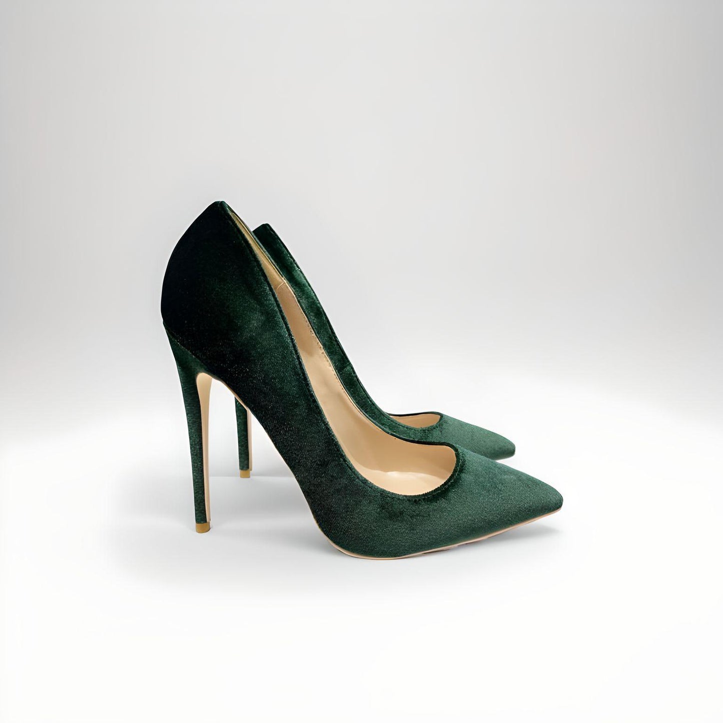 Green velvet stiletto pumps