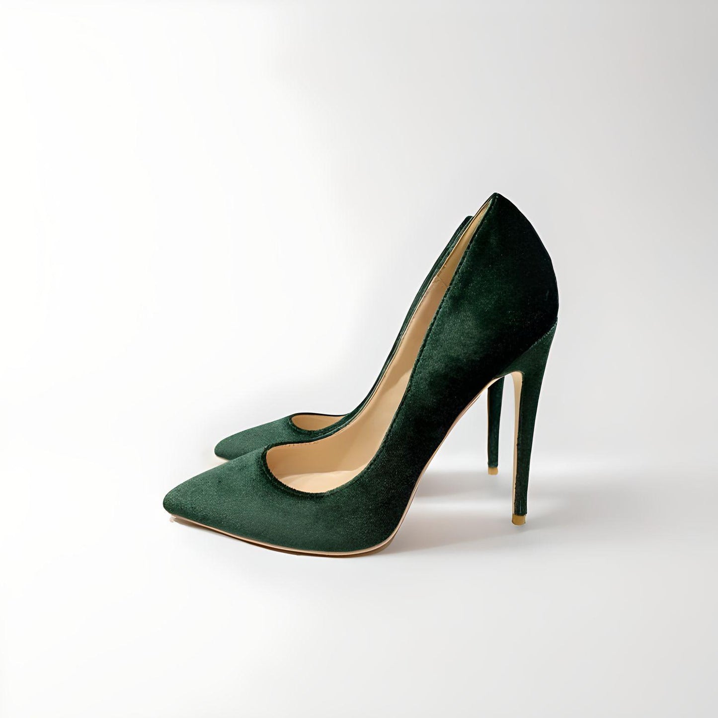 Green velvet stiletto pumps