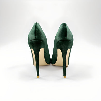 Green velvet stiletto pumps